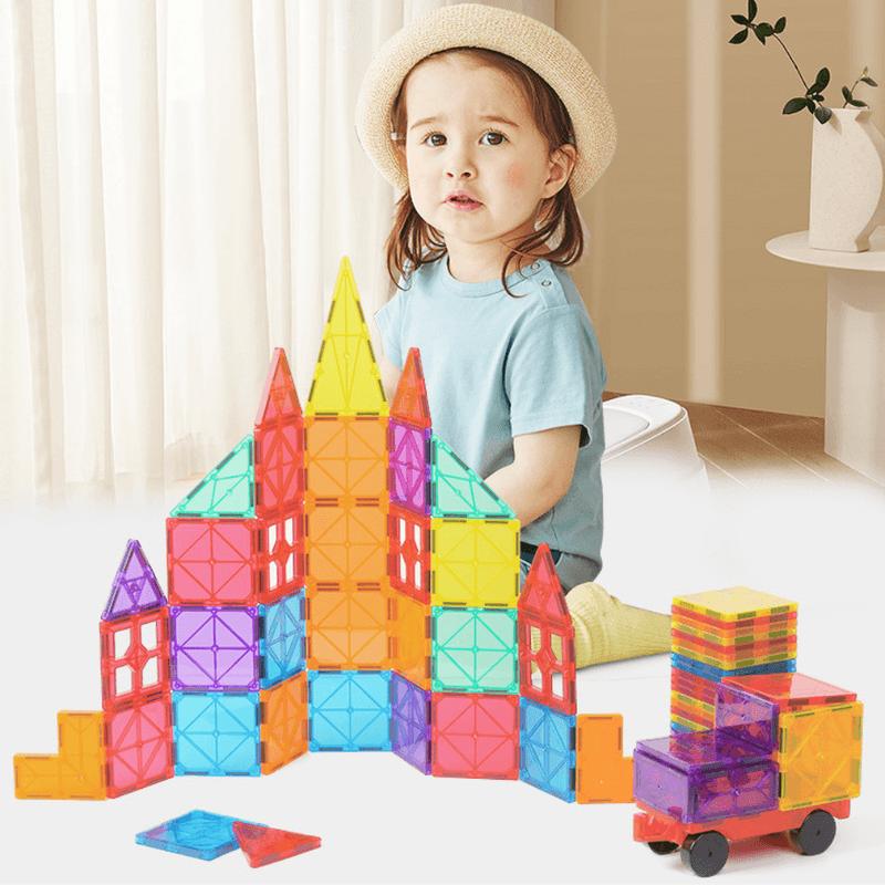 Jucarii, Copii si Bebe - Jucarii si jocuri - Seturi de constructie si cuburi - Seturi de constructie - Set inteligent de constructie cu blocuri magnetice MaGeCa®, 48 de piese colorate, Magnetic Tiles 3D - Infinity.ro