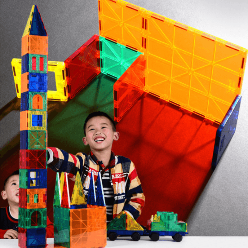 Jucarii, Copii si Bebe - Jucarii si jocuri - Seturi de constructie si cuburi - Seturi de constructie - Set inteligent de constructie cu blocuri magnetice MaGeCa®, 48 de piese colorate, Magnetic Tiles 3D - Infinity.ro