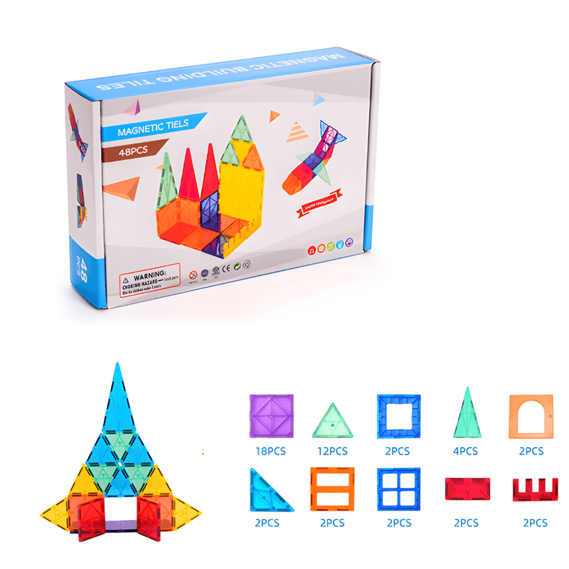 Jucarii, Copii si Bebe - Jucarii si jocuri - Seturi de constructie si cuburi - Seturi de constructie - Set inteligent de constructie cu blocuri magnetice MaGeCa®, 48 de piese colorate, Magnetic Tiles 3D - Infinity.ro