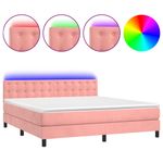 Casa si Gradina - Mobilier - Paturi si accesorii - Paturi - Pat continental cu saltea și LED, roz, 180x200 cm, catifea, model nasturi - Infinity.ro