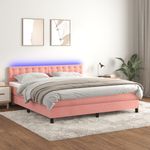 Casa si Gradina - Mobilier - Paturi si accesorii - Paturi - Pat continental cu saltea și LED, roz, 180x200 cm, catifea, model nasturi - Infinity.ro