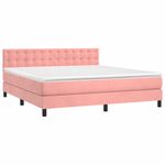 Casa si Gradina - Mobilier - Paturi si accesorii - Paturi - Pat continental cu saltea și LED, roz, 180x200 cm, catifea, model nasturi - Infinity.ro