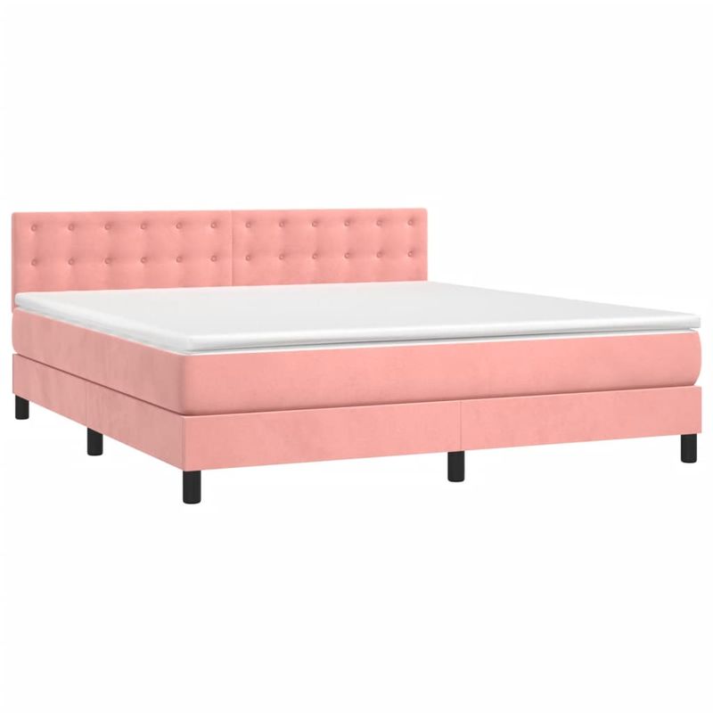 Casa si Gradina - Mobilier - Paturi si accesorii - Paturi - Pat continental cu saltea și LED, roz, 180x200 cm, catifea, model nasturi - Infinity.ro