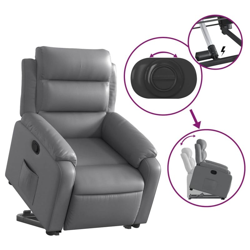 Casa si Gradina - Mobilier - Scaune si fotolii - Fotolii - Fotoliu rabatabil cu ridicare, gri, piele ecologica - Infinity.ro