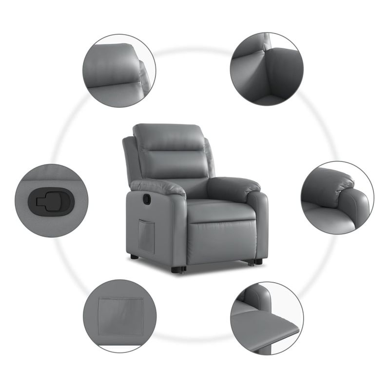 Casa si Gradina - Mobilier - Scaune si fotolii - Fotolii - Fotoliu rabatabil cu ridicare, gri, piele ecologica - Infinity.ro