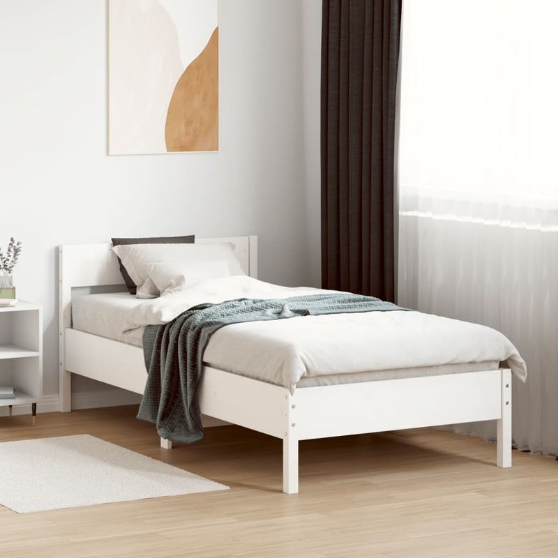 Casa si Gradina - Mobilier - Paturi si accesorii - Paturi - Cadru de pat cu tablie, alb, 90x190 cm, lemn masiv pin - Infinity.ro