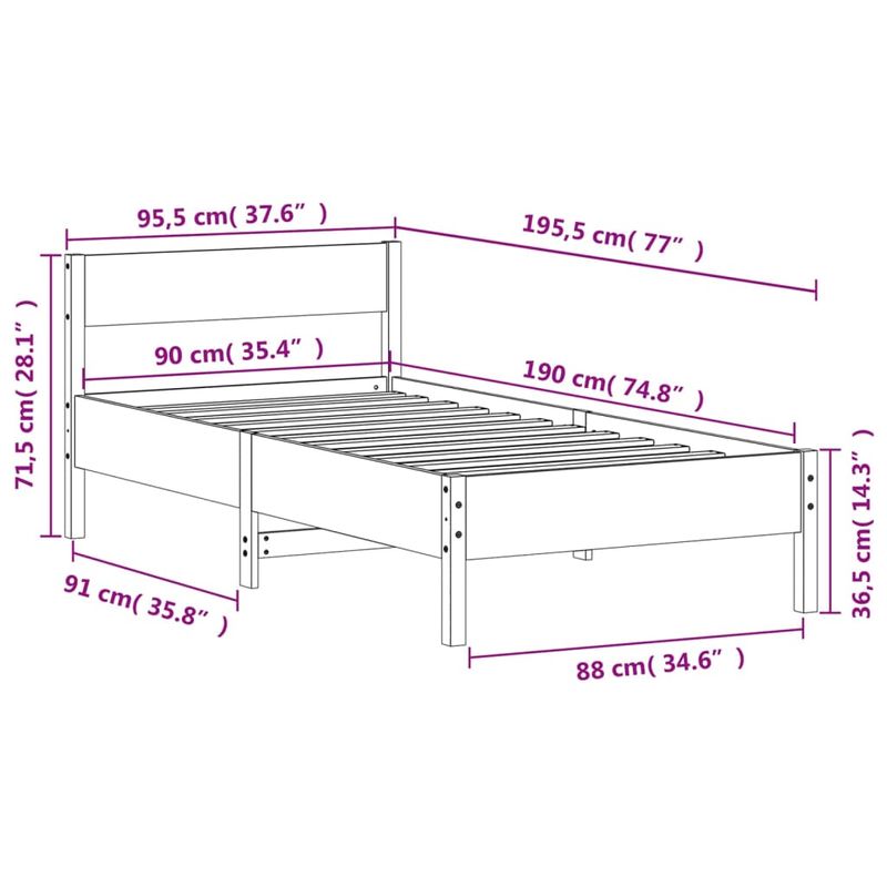 Casa si Gradina - Mobilier - Paturi si accesorii - Paturi - Cadru de pat cu tablie, alb, 90x190 cm, lemn masiv pin - Infinity.ro