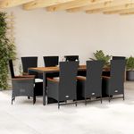 Casa si Gradina - Gradina si terasa - Mobilier exterior - Seturi mobila gradina - Set mobilier de gradina cu perne, 9 piese, negru, poliratan - Infinity.ro