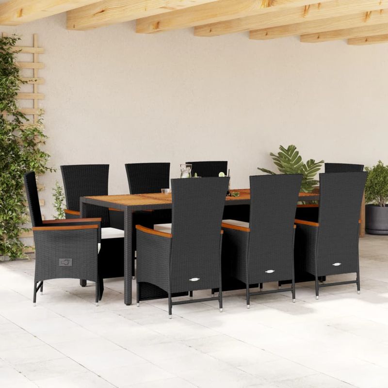 Casa si Gradina - Gradina si terasa - Mobilier exterior - Seturi mobila gradina - Set mobilier de gradina cu perne, 9 piese, negru, poliratan - Infinity.ro