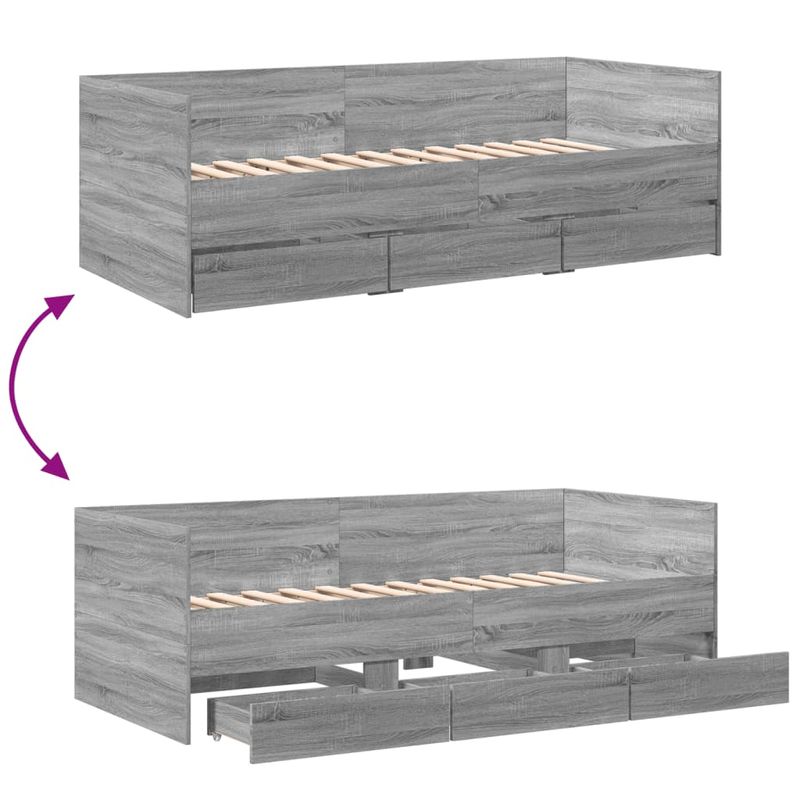 Casa si Gradina - Mobilier - Paturi si accesorii - Paturi - Cadru pat de zi cu sertare gri sonoma 75x190 cm lemn prelucrat - Infinity.ro
