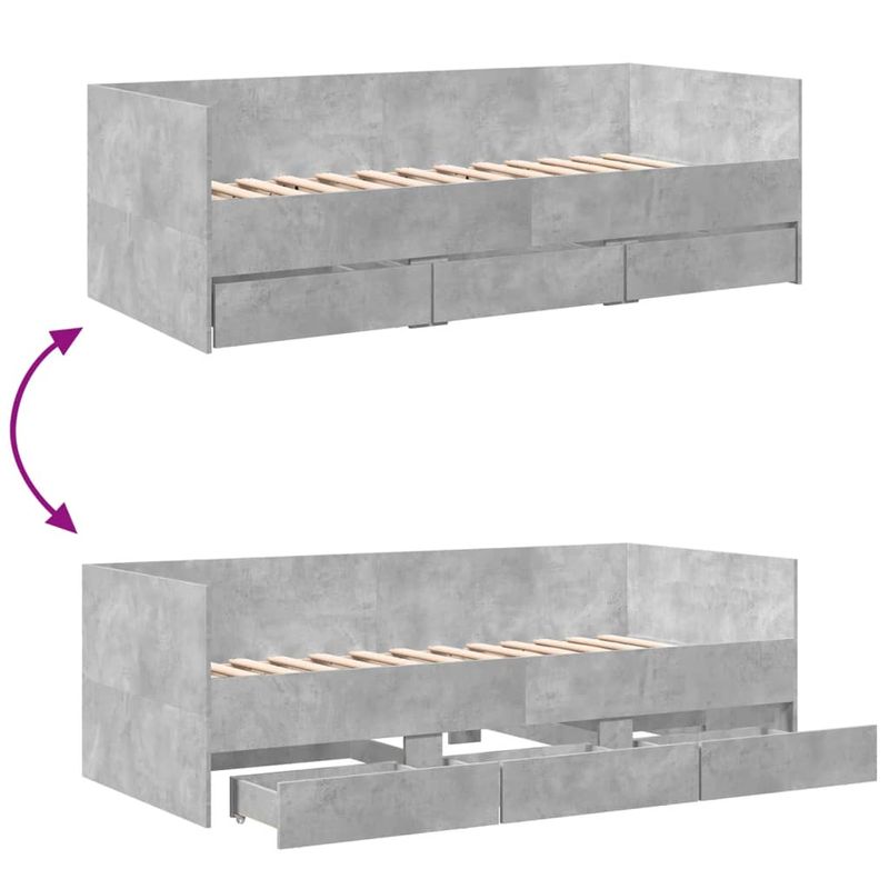 Casa si Gradina - Mobilier - Paturi si accesorii - Paturi - Cadru pat de zi cu sertare gri beton 100x200 cm lemn prelucrat - Infinity.ro