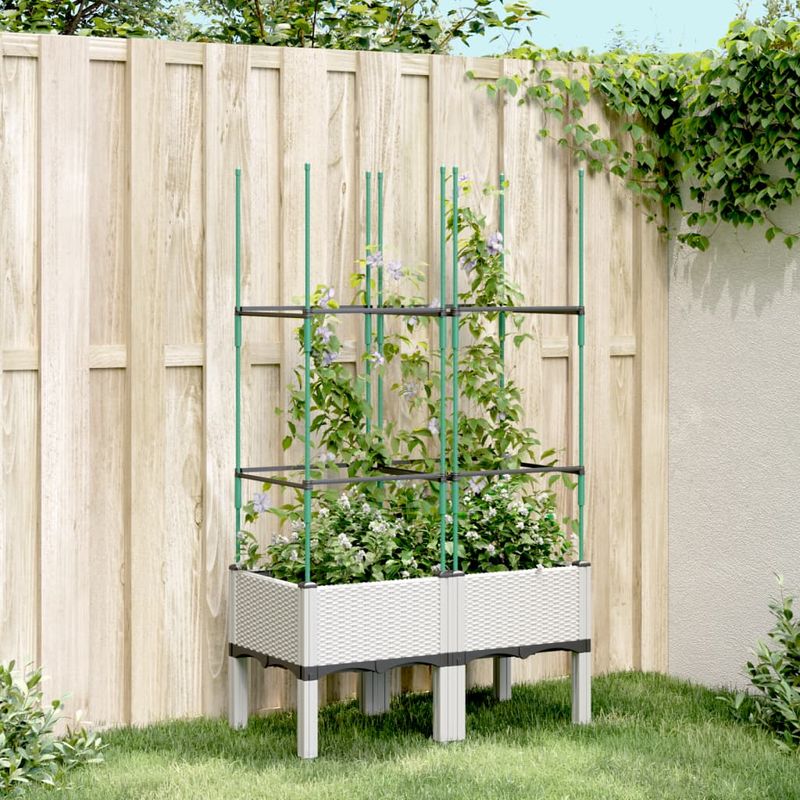 Casa si Gradina - Gradinarit si plante - Plante si ghivece - Ghivece si suporturi - Jardiniera de gradina cu spalier, alb, 80x40x142,5 cm, PP - Infinity.ro