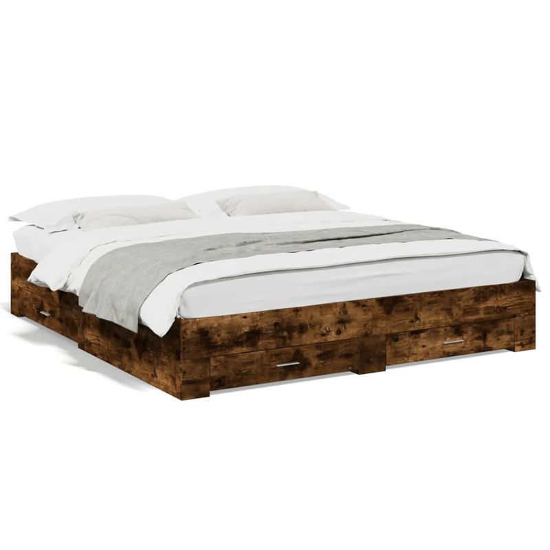 Casa si Gradina - Mobilier - Paturi si accesorii - Paturi - Cadru de pat cu sertare stejar fumuriu 180x200cm lemn prelucrat - Infinity.ro