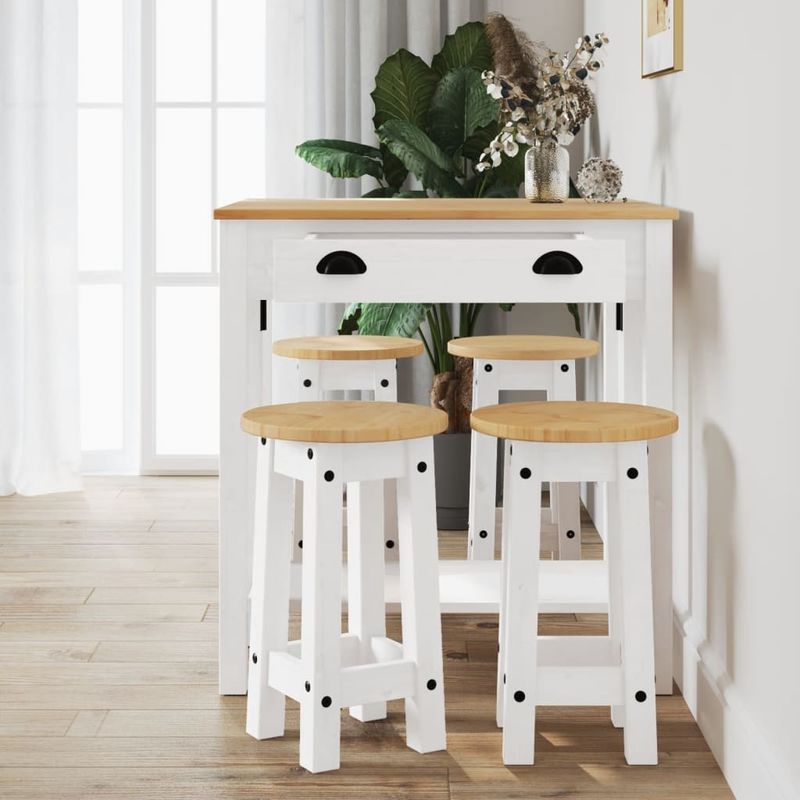 Casa si Gradina - Mobilier - Seturi de mobilier - Seturi bucatarie - Set mobilier de bar, 5 piese, alb, lemn masiv de pin - Infinity.ro
