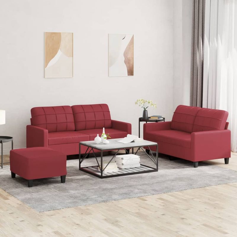 Casa si Gradina - Mobilier - Seturi de mobilier - Seturi living - Set de canapele cu perne, 3 piese, rosu vin, piele ecologica - Infinity.ro