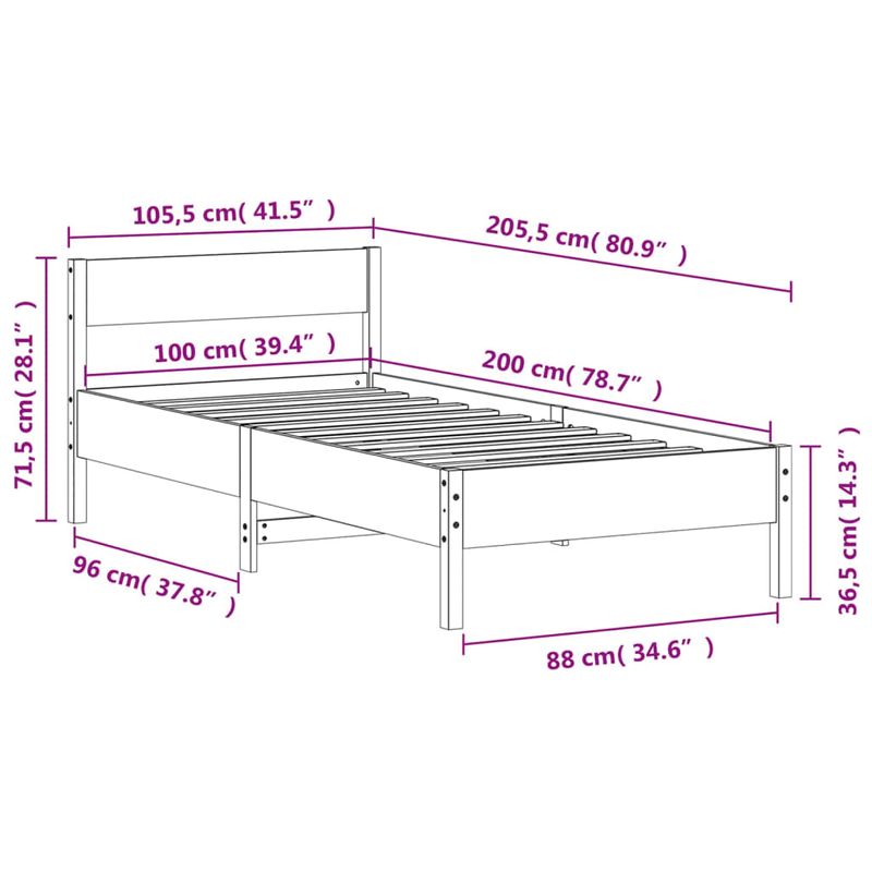 Casa si Gradina - Mobilier - Paturi si accesorii - Paturi - Cadru de pat cu tablie, alb, 100x200 cm, lemn masiv pin - Infinity.ro
