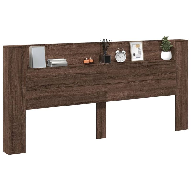 Casa si Gradina - Mobilier - Paturi si accesorii - Accesorii paturi - Tablie de pat cu dulap si LED, stejar maro, 220x16,5x103,5 cm - Infinity.ro