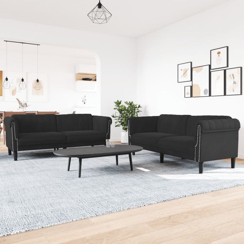 Casa si Gradina - Mobilier - Canapele si coltare - Canapele - Set canapea 2 piese, negru, catifea - Infinity.ro