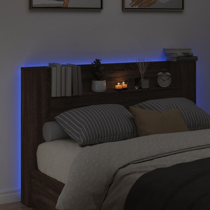Casa si Gradina - Mobilier - Paturi si accesorii - Accesorii paturi - Tablie de pat cu dulap si LED, stejar maro, 160x16,5x103,5 cm - Infinity.ro