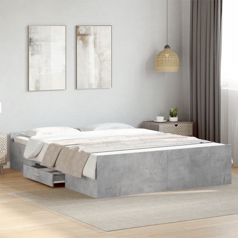 Casa si Gradina - Mobilier - Paturi si accesorii - Paturi - Cadru de pat cu sertare, gri beton, 160x200 cm, lemn prelucrat - Infinity.ro