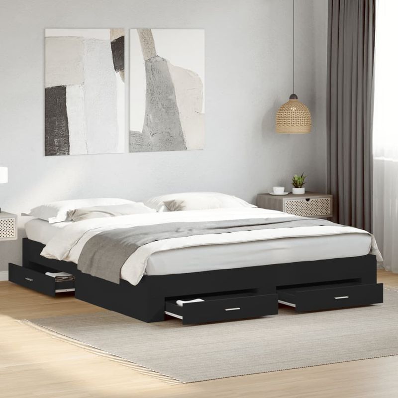 Casa si Gradina - Mobilier - Paturi si accesorii - Paturi - Cadru de pat cu sertare, negru, 180x200 cm, lemn prelucrat - Infinity.ro
