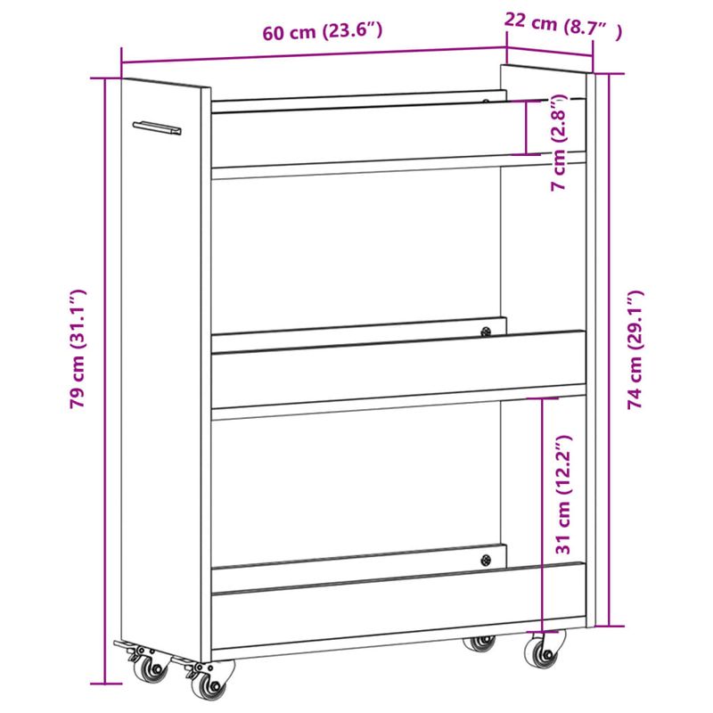 Casa si Gradina - Mobilier - Dulapuri si sifoniere - Dulapuri - Dulap cu roti, gri beton, 60x22x79 cm, lemn prelucrat - Infinity.ro