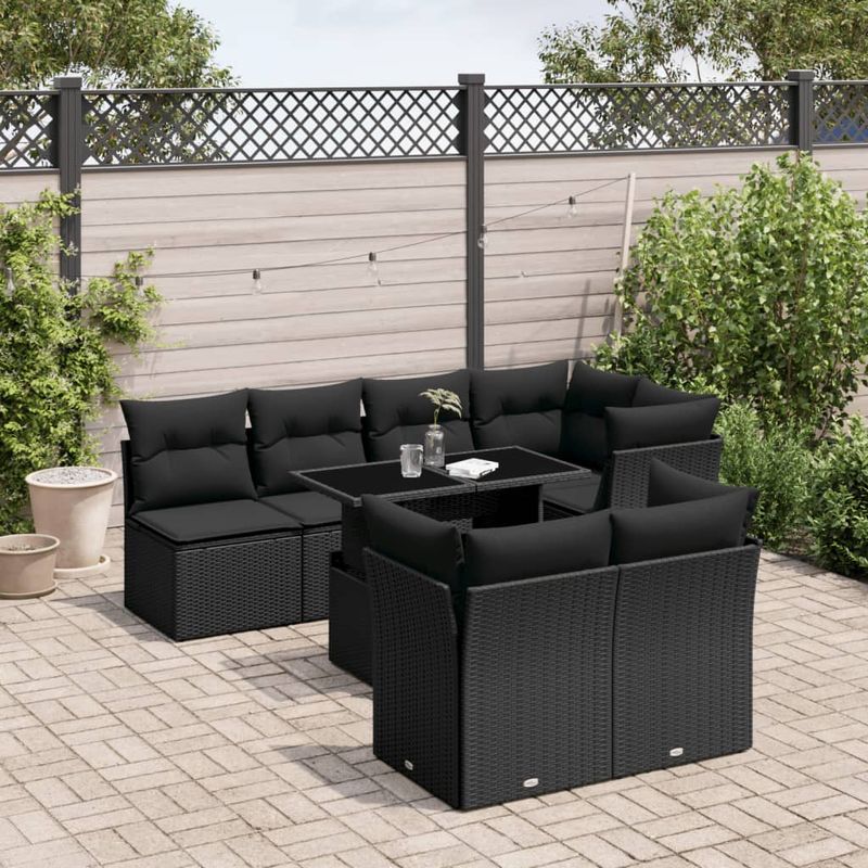 Casa si Gradina - Gradina si terasa - Mobilier exterior - Seturi mobila gradina - Set mobilier de gradina cu perne, 8 piese, negru, poliratan - Infinity.ro