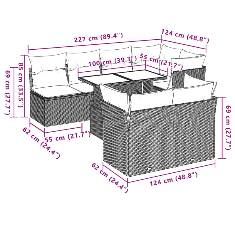 Casa si Gradina - Gradina si terasa - Mobilier exterior - Seturi mobila gradina - Set mobilier de gradina cu perne, 8 piese, negru, poliratan - Infinity.ro