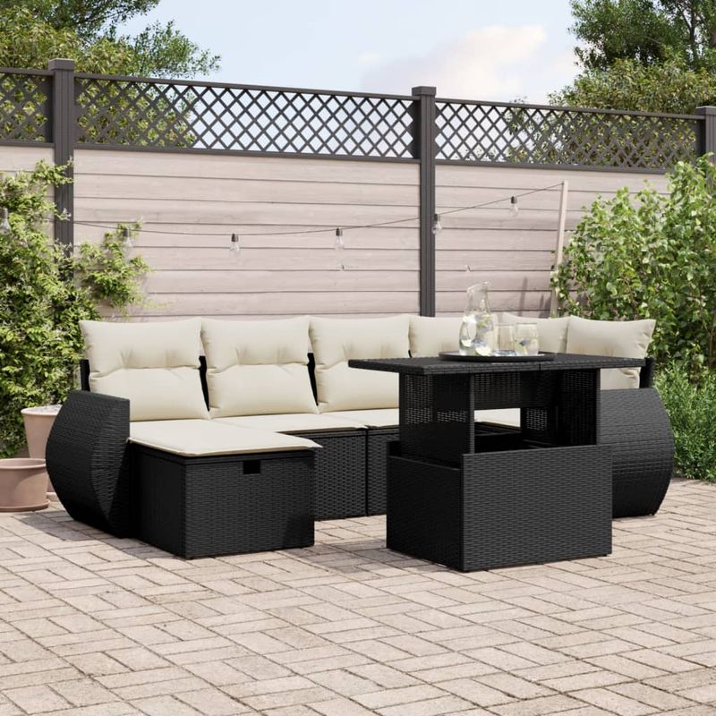 Casa si Gradina - Gradina si terasa - Mobilier exterior - Seturi mobila gradina - Set canapele de gradina cu perne, 7 piese, negru, poliratan - Infinity.ro