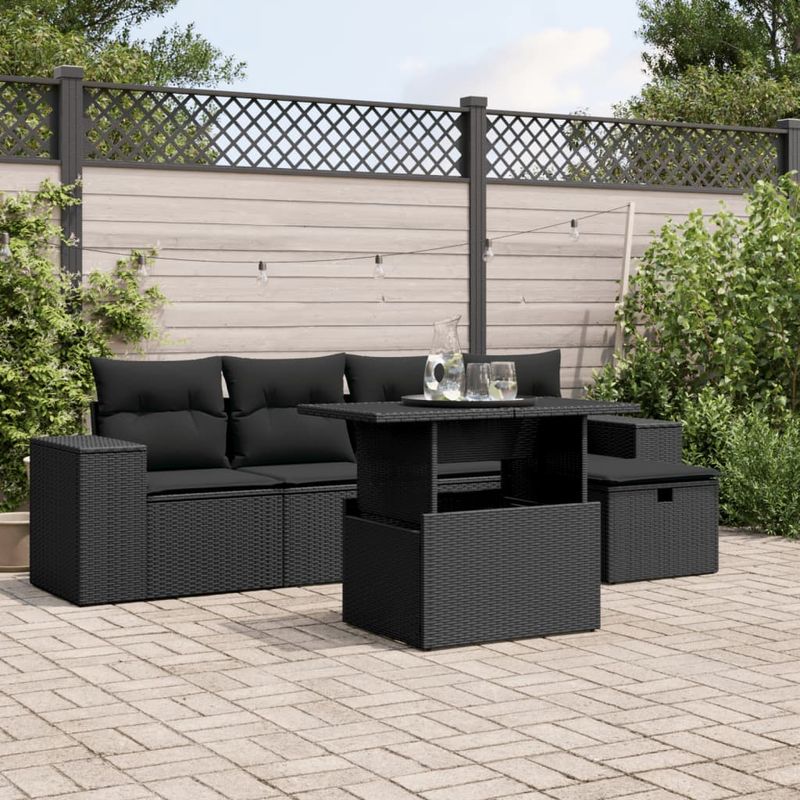 Casa si Gradina - Gradina si terasa - Mobilier exterior - Seturi mobila gradina - Set mobilier de gradina cu perne, 6 piese, negru, poliratan - Infinity.ro