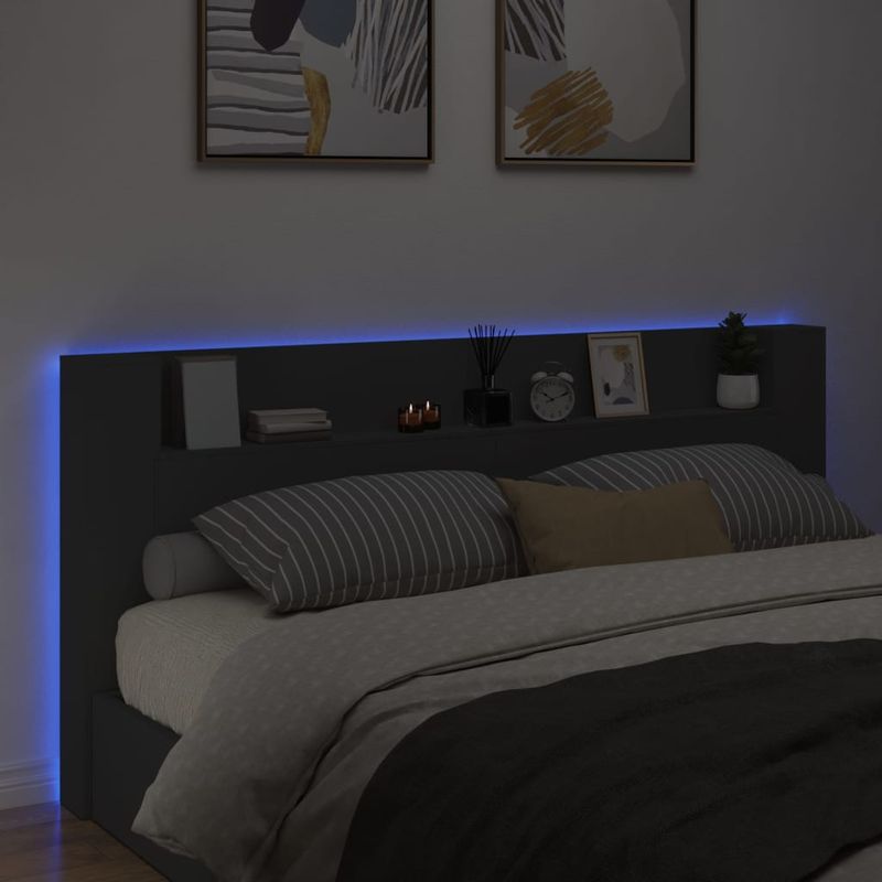 Casa si Gradina - Mobilier - Paturi si accesorii - Accesorii paturi - Tablie de pat cu LED, gri deschis, 163x16x78/88 cm, textil - Infinity.ro