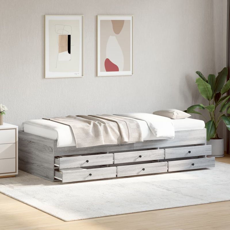 Casa si Gradina - Mobilier - Paturi si accesorii - Paturi - Cadru pat de zi cu sertare gri sonoma 100x200 cm lemn prelucrat - Infinity.ro