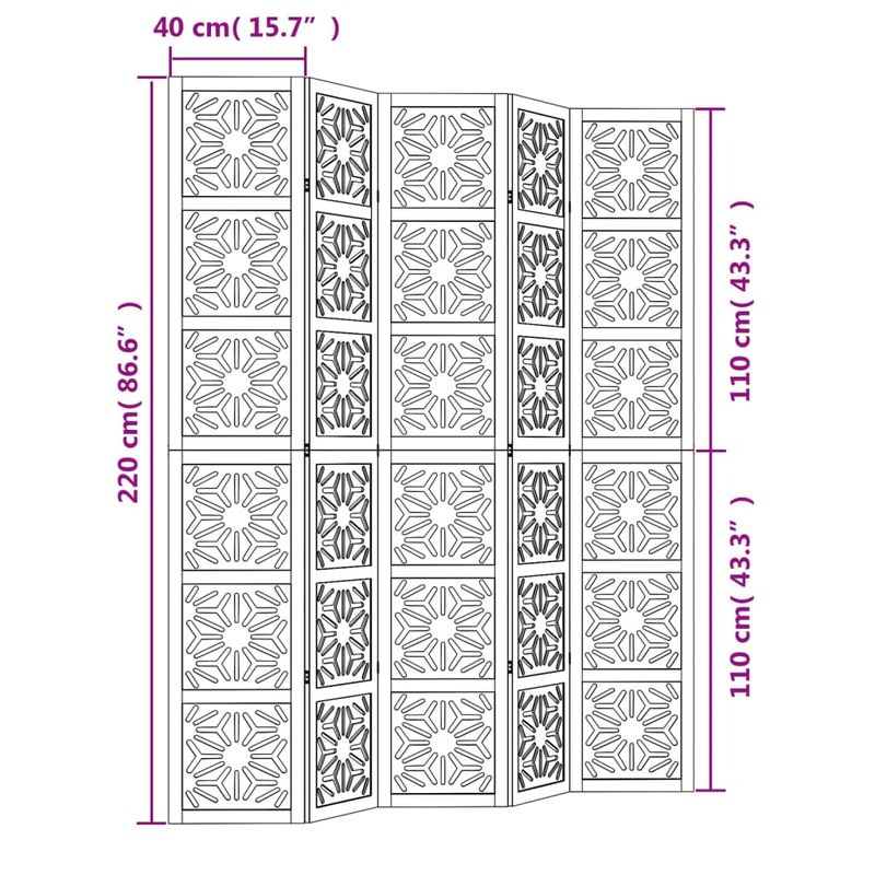 Casa si Gradina - Decoratiuni - Pereti despartitori si paravane - Paravan de camera, 5 panouri, maro/negru, lemn masiv paulownia, mărime 40x220 cm - Infinity.ro