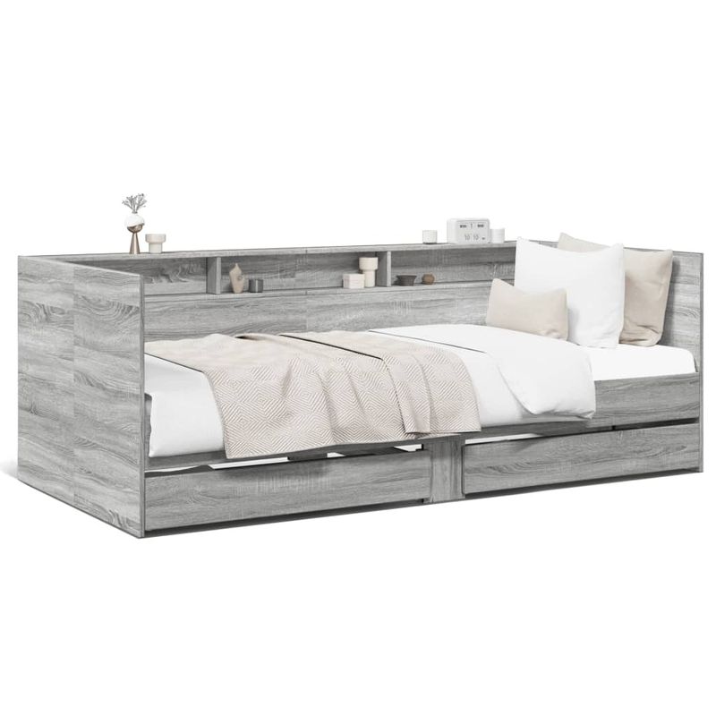 Casa si Gradina - Mobilier - Paturi si accesorii - Paturi - Cadru pat de zi cu sertare gri sonoma 90x190 cm lemn prelucrat - Infinity.ro