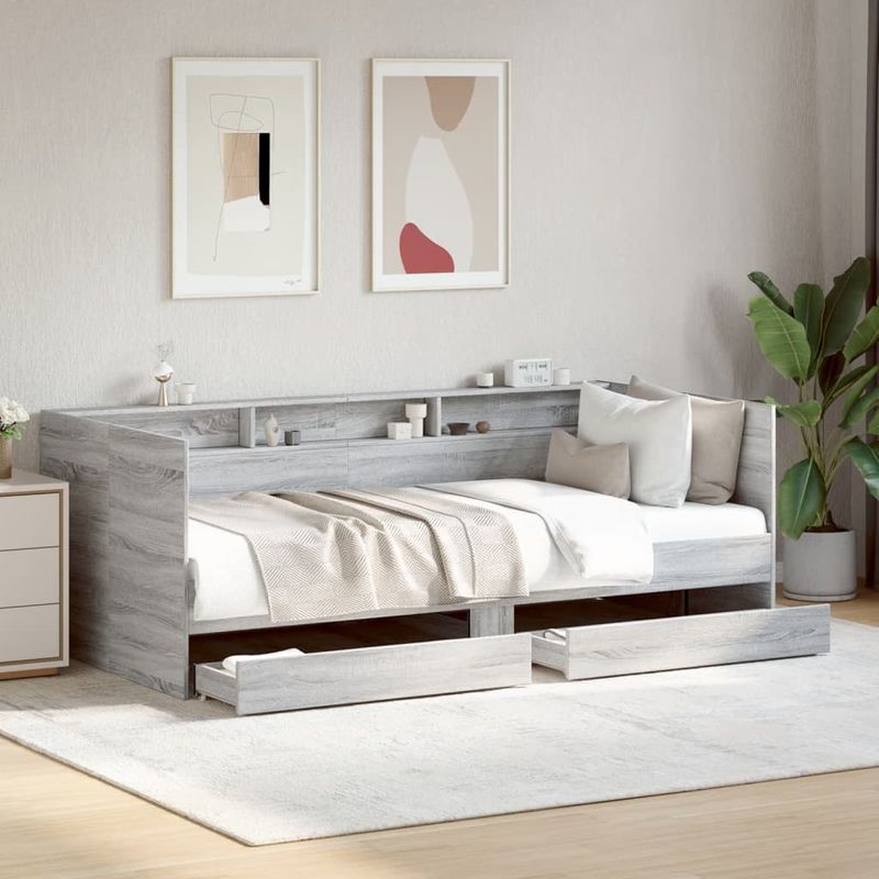 Casa si Gradina - Mobilier - Paturi si accesorii - Paturi - Cadru pat de zi cu sertare gri sonoma 90x190 cm lemn prelucrat - Infinity.ro