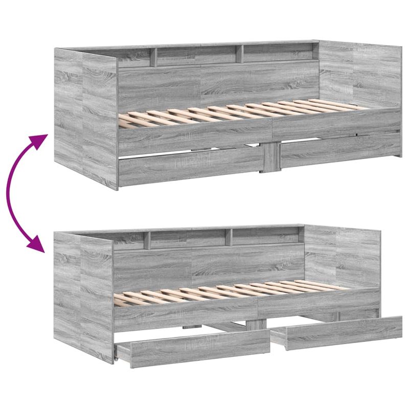 Casa si Gradina - Mobilier - Paturi si accesorii - Paturi - Cadru pat de zi cu sertare gri sonoma 90x190 cm lemn prelucrat - Infinity.ro