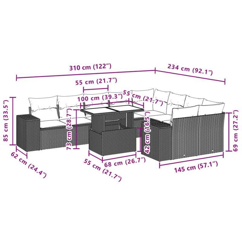 Casa si Gradina - Gradina si terasa - Mobilier exterior - Seturi mobila gradina - Set canapele de gradina cu perne, 10 piese, negru, poliratan - Infinity.ro