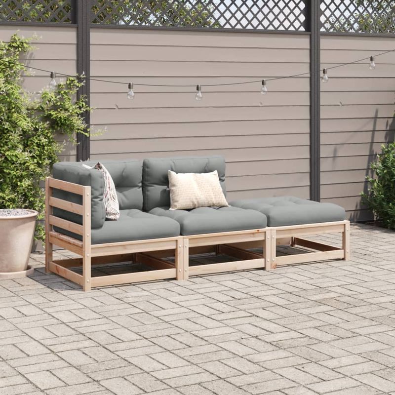 Casa si Gradina - Gradina si terasa - Mobilier exterior - Seturi mobila gradina - Set canapele de gradina cu perne, 3 piese, lemn masiv de pin - Infinity.ro