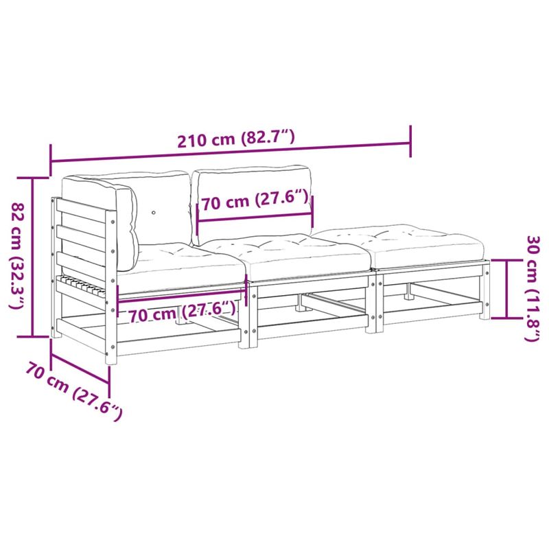 Casa si Gradina - Gradina si terasa - Mobilier exterior - Seturi mobila gradina - Set canapele de gradina cu perne, 3 piese, lemn masiv de pin - Infinity.ro