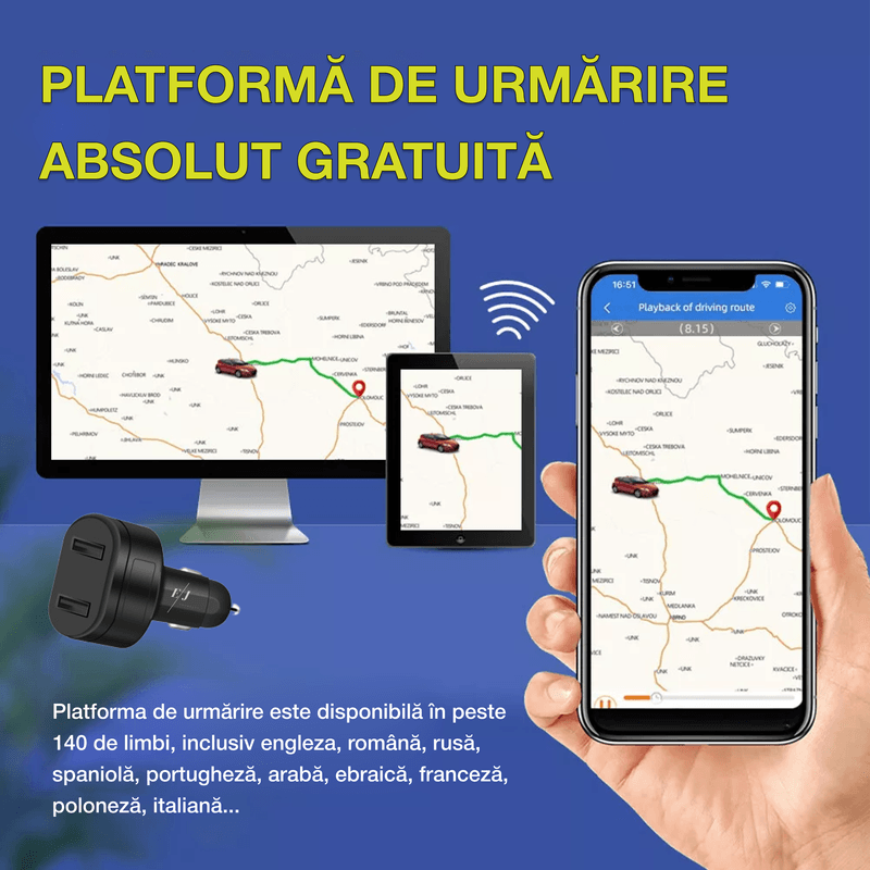 Auto si Moto - Electrice auto - Alte accesorii electrice auto - Incarcator auto cu incarcare rapida si tracker GPS, D6, 4G, interfata USB dubla, localizare  in timp real, antifurt - Infinity.ro