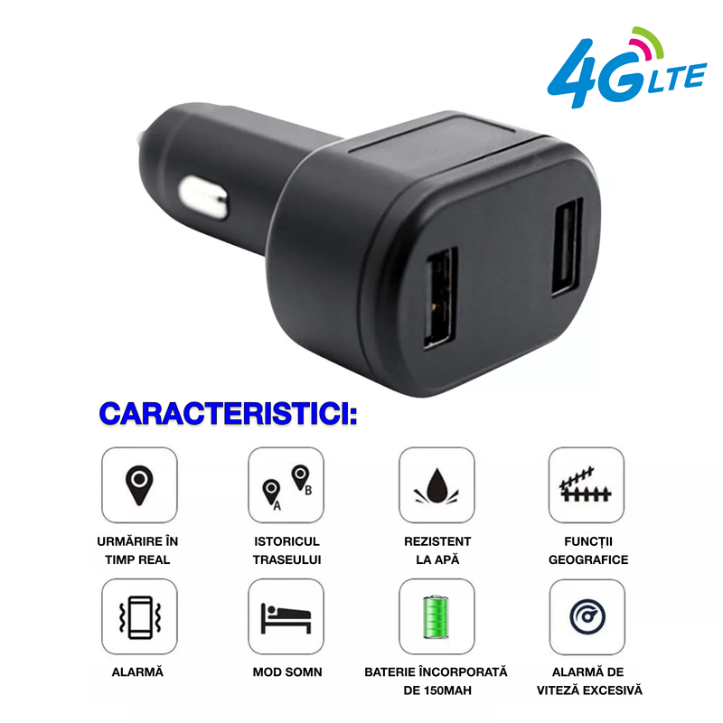 Auto si Moto - Electrice auto - Alte accesorii electrice auto - Incarcator auto cu incarcare rapida si tracker GPS, D6, 4G, interfata USB dubla, localizare  in timp real, antifurt - Infinity.ro