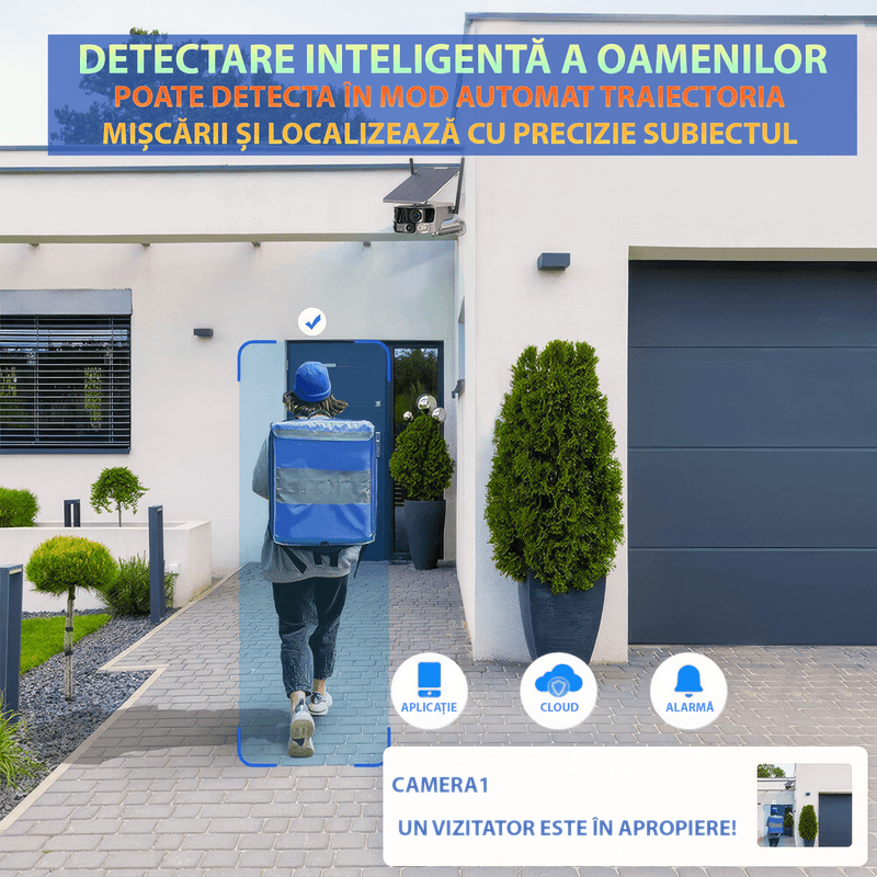 Casa si Gradina - Electrice - Smart Home - Camere de supraveghere - Camera de supraveghere cu incarcare solara, 4G, 4K, 8MP, WIFI, detectie umana AI, vizualizare panoramica 180° - Infinity.ro