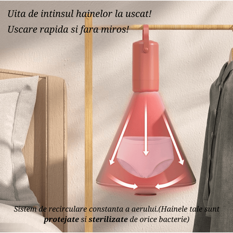 Electronice si Electrocasnice - Masini si uscatoare de rufe - Uscatoare de rufe - Mini Uscator de Rufe Electric, Portabil, Silentios, Uscare Eficienta si Fara Miros, cu Functie de Aeroterma - Infinity.ro