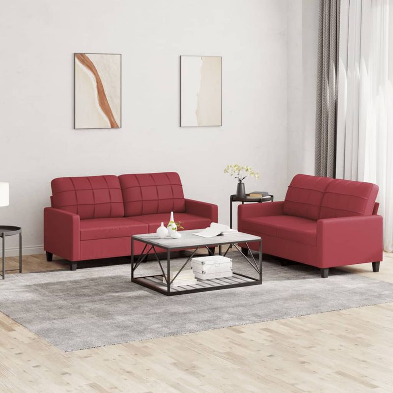 Casa si Gradina - Mobilier - Seturi de mobilier - Seturi living - Set de canapele cu perne, 2 piese, rosu vin, piele ecologica - Infinity.ro