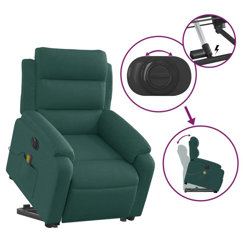 Ingrijire personala si Cosmetice - Sanatate si wellness - Articole wellness - Fotolii de masaj - Fotoliu electric masaj rabatabil / ridicare verde inchis textil - Infinity.ro