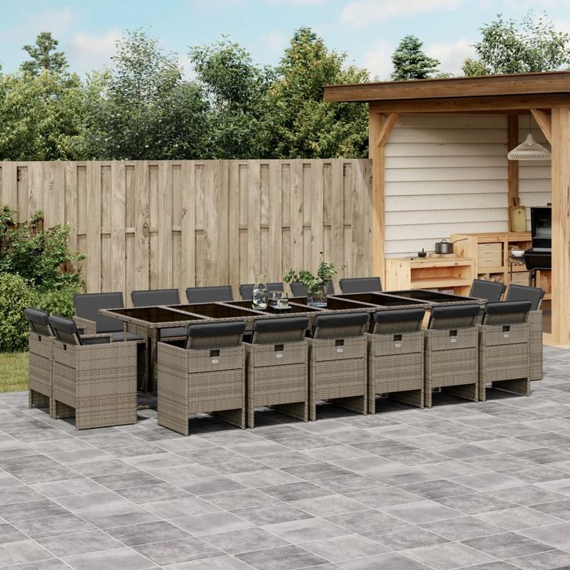 Casa si Gradina - Gradina si terasa - Mobilier exterior - Seturi mobila gradina - Set mobilier de gradina cu perne, 17 piese, gri, poliratan - Infinity.ro