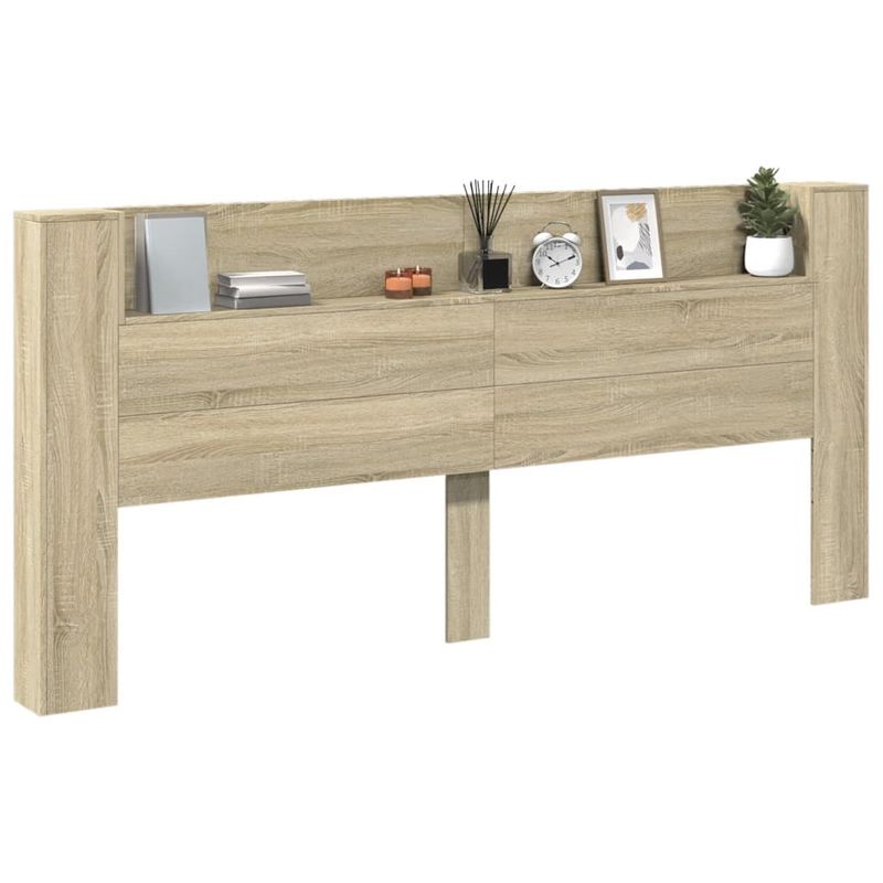 Casa si Gradina - Mobilier - Paturi si accesorii - Accesorii paturi - Tablie de pat cu dulap si LED, stejar sonoma, 220x16,5x103,5 cm - Infinity.ro