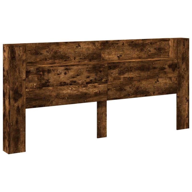 Casa si Gradina - Mobilier - Paturi si accesorii - Accesorii paturi - Tablie de pat cu dulap si LED, stejar fumuriu, 220x16,5x103,5cm - Infinity.ro
