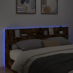 Casa si Gradina - Mobilier - Paturi si accesorii - Accesorii paturi - Tablie de pat cu dulap si LED, stejar fumuriu, 220x16,5x103,5cm - Infinity.ro
