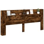 Casa si Gradina - Mobilier - Paturi si accesorii - Accesorii paturi - Tablie de pat cu dulap si LED, stejar fumuriu, 220x16,5x103,5cm - Infinity.ro